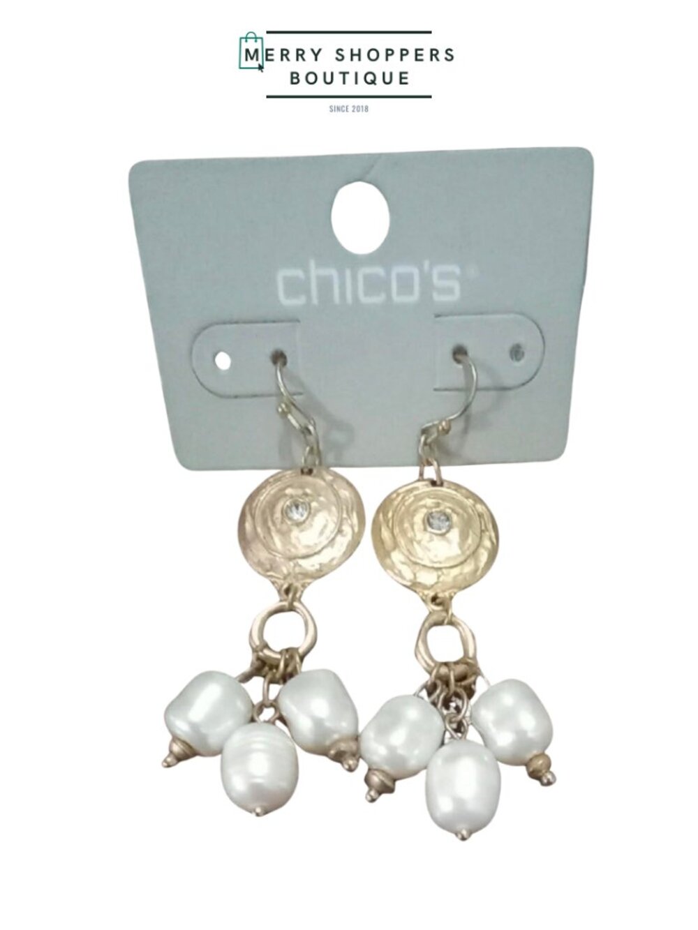 Chico's Gold & Pearl Drop Earrings